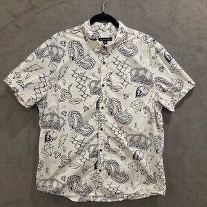 INC International Concepts Button Shirt Mens Size XL Skull Crown Chain Gothic‎